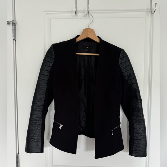 H&M Jackets & Blazers - Black Jacket blazer with leather arm finish size US 4 H&M